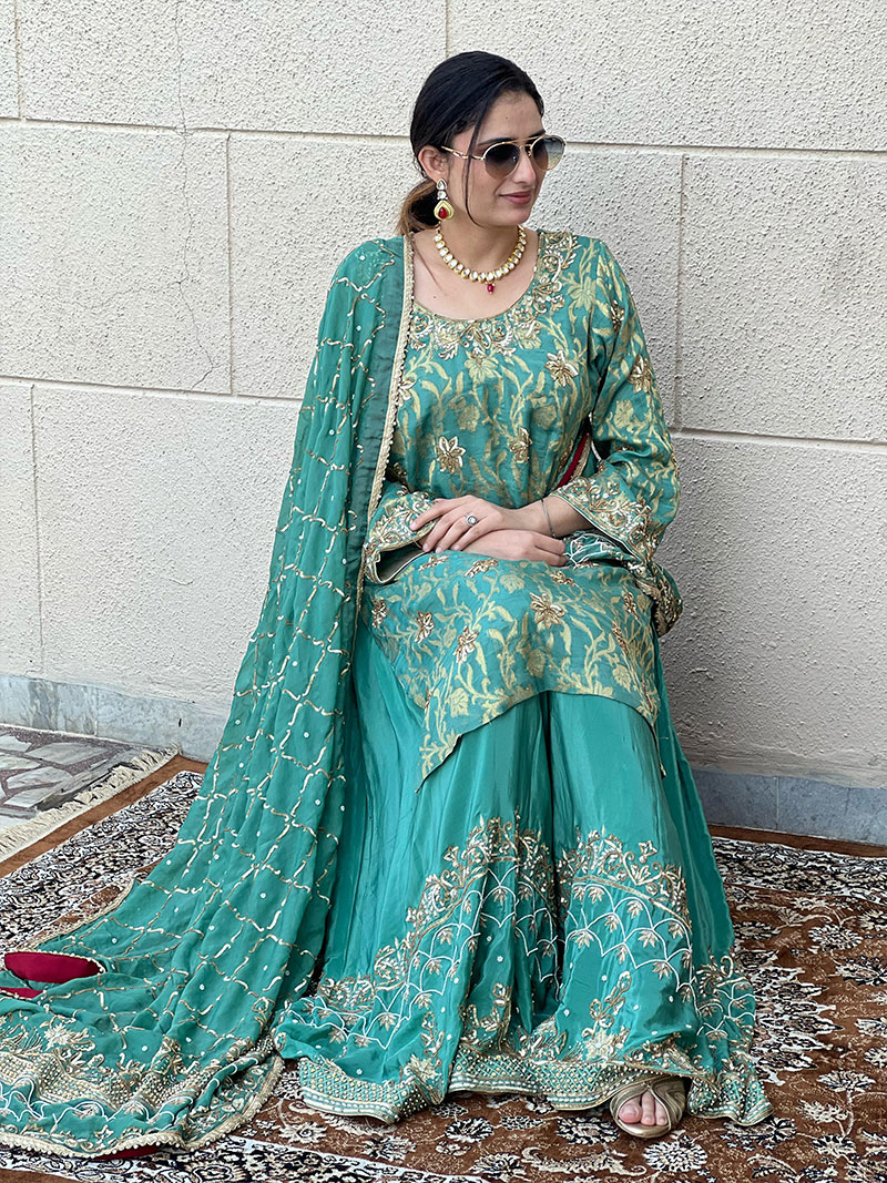 Light Green Lucknowi Embroidered Rayon Palazzo Suit