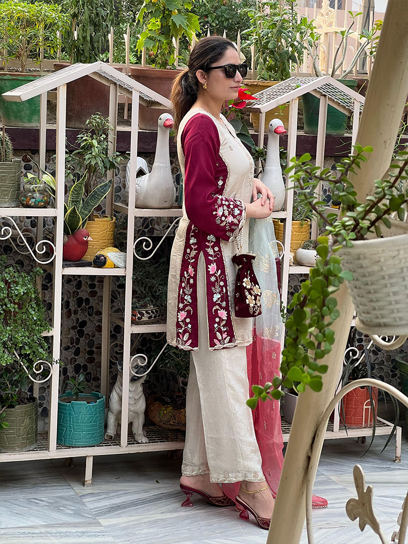 Purple Floral Handwork Embroidered Viscose Salwar Suit