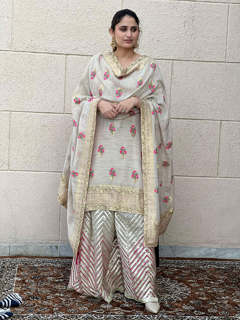 Green Lucknowi Embroidered Rayon Palazzo Suit